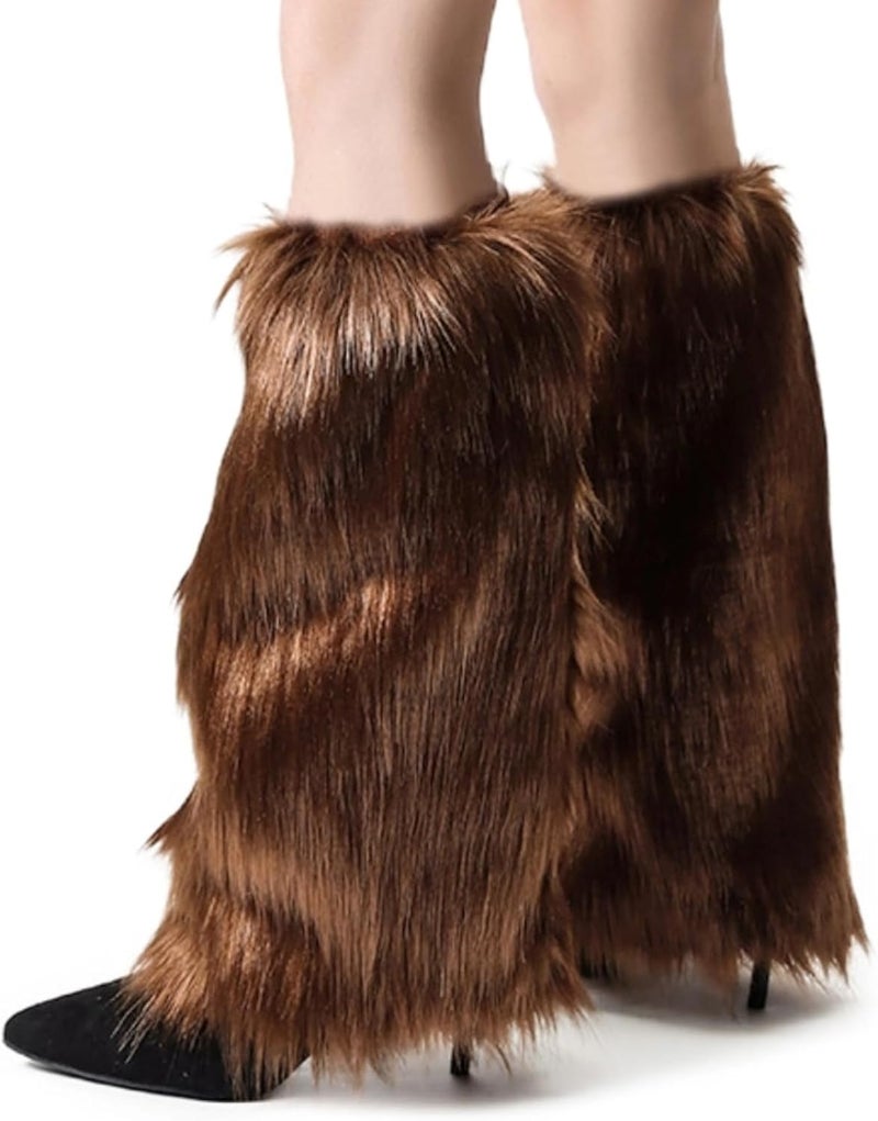 Peecabe Winter Women Faux Fur Fluffy Leg Warmers Fuzzy Long Boot Covers Furry For Christmas - Image 1